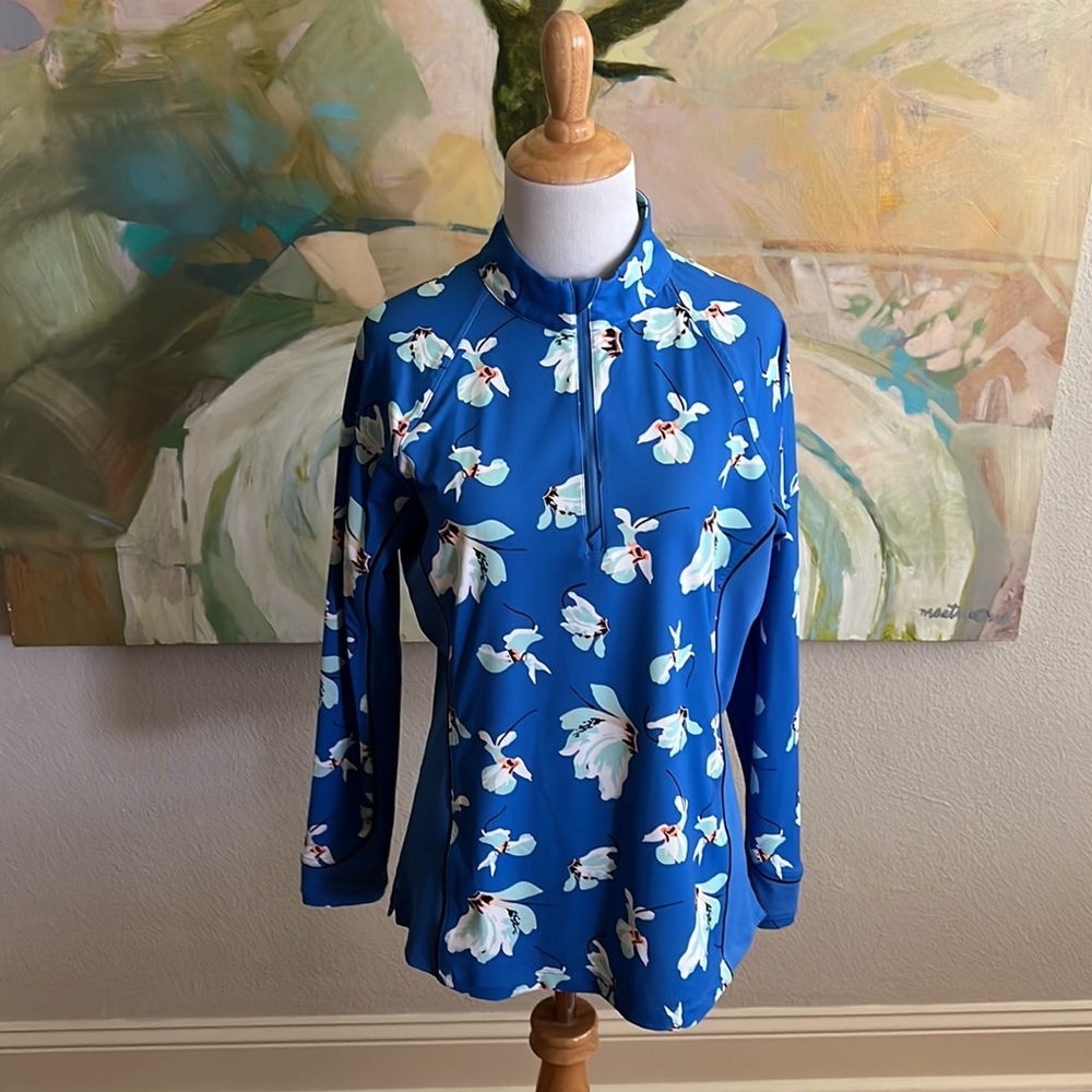 Peter Millar Monroe quarter zip floral blue medium SPF